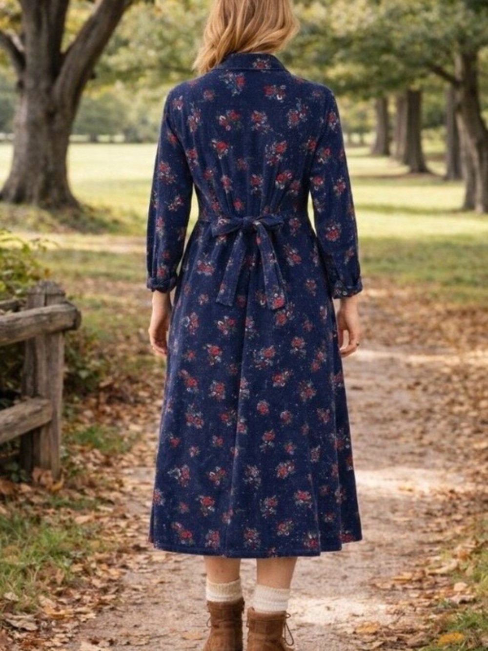The Vermont Country Store Pin Corduroy Prairie Cottagecore Modest Floral Dress L - Picture 2 of 11